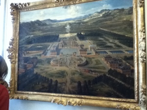 This is a good picture of the rough layout of Versailles + gardens.